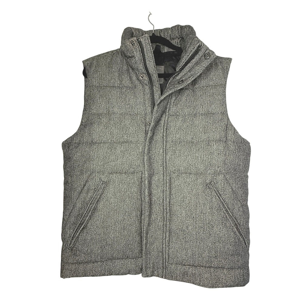 Gap Men's Wool Blend Puffer Vest Small Charcoal Gray Quilted Funnel Neck